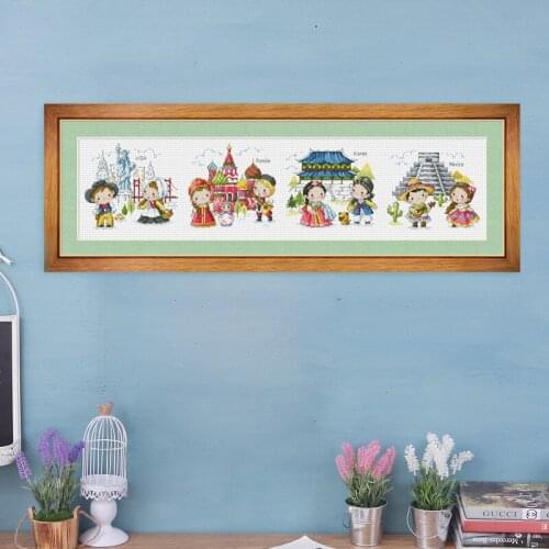 Travel round the world cross stitch kit DMC brand thread animal dog count canvas fabric embroidery handmade needlework craft