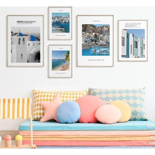 Nordic Style Seaside Beach Boat Landscape Poster Fishing Port Wall Art Canvas Painting Print Picture for Living Room Home Decor