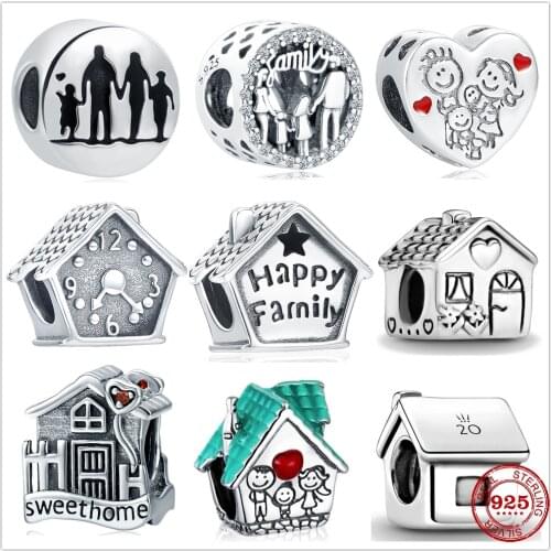 New 925 Sterling Silver Happy Family Sweet Home Mom Dad & Me Sis Charm bead Fit Original Pandora Bracelet DIY Jewelry For Women