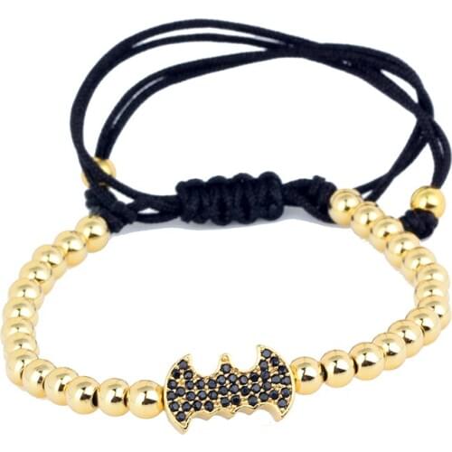 New Design Black Rope Cz Zircon Bat Charms Copper Beads Macrame Bracelets Women Men Pulsera Inlay Zircon Charm Jewelry Gift