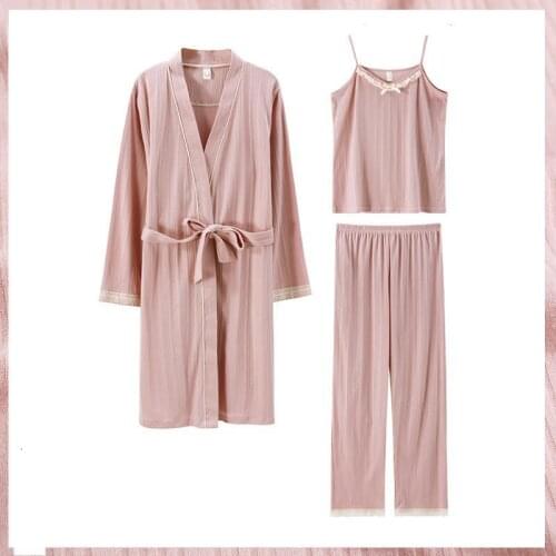 New 3PCS Autumn Female Pajamas Suit Pure Cotton Korean Loungewear Pyjamas Sets Womens Pajamas Sleepwear Home Clothes 5XL Loose