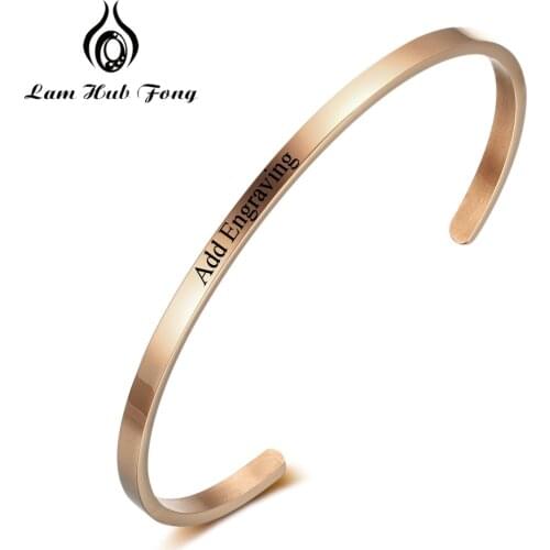 Personalized Cuff Bracelet Customized Engraved Name Bracelets Bangles 4 Color Stainless Steel Gift for Men Women (Lam Hub Fong)