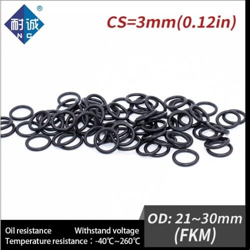 2PC/lot Rubber Ring Black FKM O ring Seals Thickness 3mm OD21/22/23/24/25/26/27/28/29/30mm Rubber O-Rings Fuel Washer