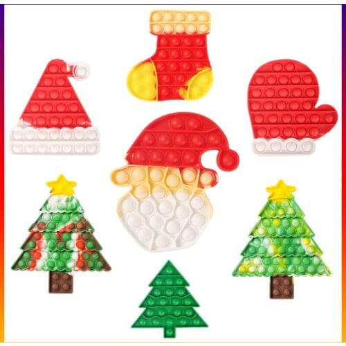 Christmas Tree Push Pops Bubble Sensory Fidget Toy Autism Need Squishy Reliever Anxiety Anti Stress Silicone Toys For Kid Aldult