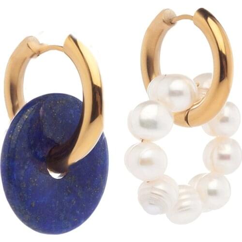 Boho timeless pearly Natural Lapis Lazuli New Fashion freshwater pearl Dangle Earrings For Women 2021 Wedding Jewelry Luxury
