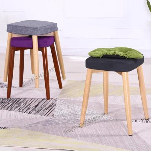 Nordic Solid Wood Leg Small Stool Dining Stool Square Stool Fabric Dressing Stool Makeup Stool Wooden Stool Home Stool Desk Chai