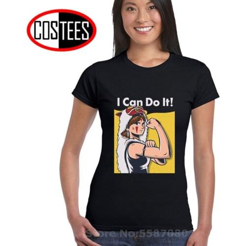 Funny We can do it design Wonder girl Anime Mononoke Princess Wolf T shirts woman Classic film Spirited Away T-shirts Youth Tops