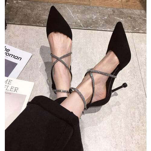 2021 New Ladies High Heels Fashion Straps Rhinestone Buckle High Heels 9cm 6cm Heel High Summer Sandals