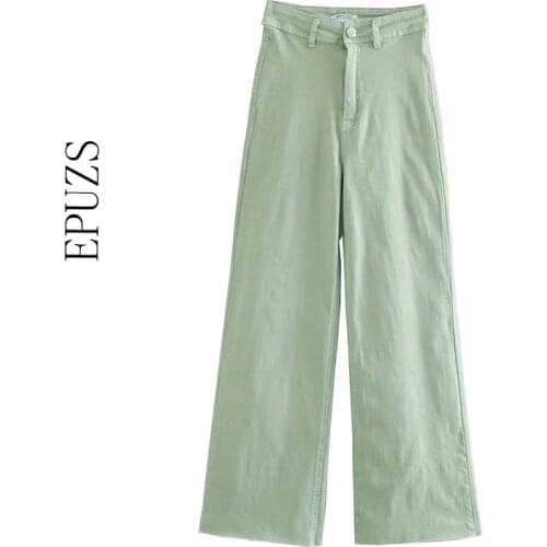 Woman High Waist Jeans Vintage Casual Zipper Loose Full Length Wide Leg Denim Pants Female Autumn Green Jeans Pants Streetwear