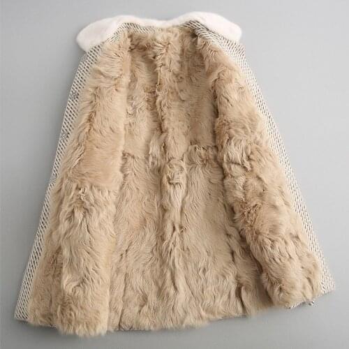Womens Coat Tweed Wool Jackets Real Mink Collar Warm Winter Jacket Women Natural Lamb Fur Liner 68247 WYQ1940