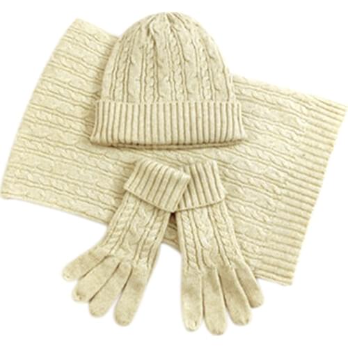 Winter Women Wooly Thick Knit Hat Scarf Gloves Set Warm Soft knitted Woollen Set New