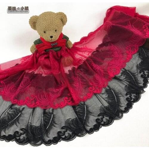 1 Meter Black Cherry Red Lace Trim Handmade Hair Decoration Wide Elastic Stretch Lace Trimmings Wedding Dress Skirt Lace Fabric