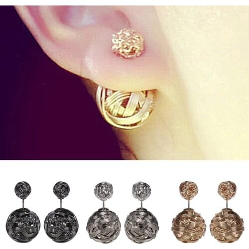 1Pair Double Sides Pearl Earring For Girls Women Girlfriend gold-color Jewelry Women Two Gold Balls Stud Earrings