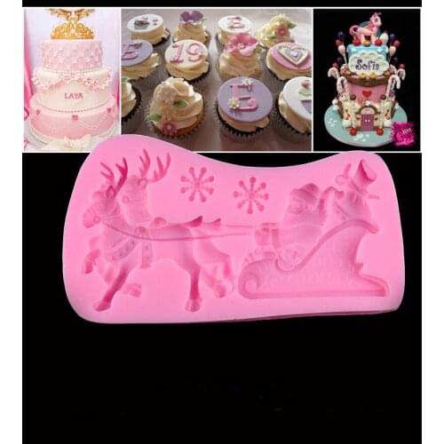 1PC Santa Claus Sleigh Elk Silicone Cake Mold 3D Sugarcraft Cake Chocolate Confectionery Mold DIY Cake Decorating Tool EJK 0877