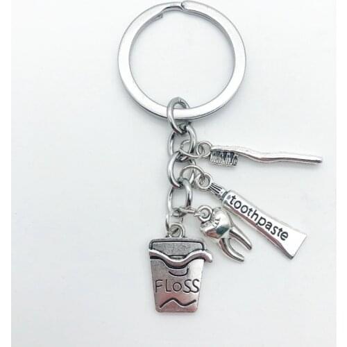 1pc Toothbrush Floss Toothpaste Tooth Key Holder Dental Hygienist Keychains Decorative Backpack Pendant Keyring