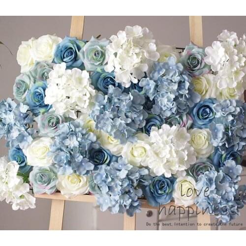 10pcs/lot Artificial silk Rose with Hydrangea flower wall White & Blue Flower Wall decoration Wedding decoration 40*60cm
