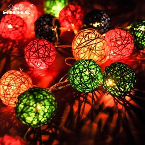 20 LEDs Rattan Ball String Lights AC & Battery Fairy Lights Decoration Holiday Garland Led Christmas Globe outdoor Lighting