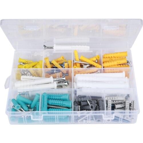 200Pcs High Strength Self-Tapping Screw + Plastic Expansion Wall Anchor Tube Plug Set With Box