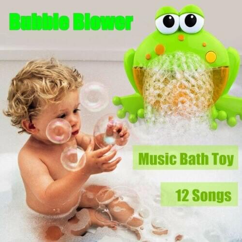 2019 Funny Kid Baby Bubble Tub Frog Automatic Shower Machine Blower Maker Bath Music Toy Blower Maker with 12 Nursery Songs