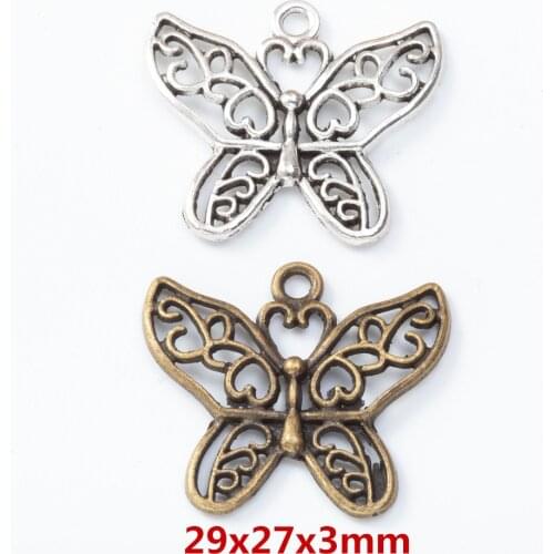 25 pieces of retro metal zinc alloy butterfly Pendant for DIY handmade jewelry necklace making 8155