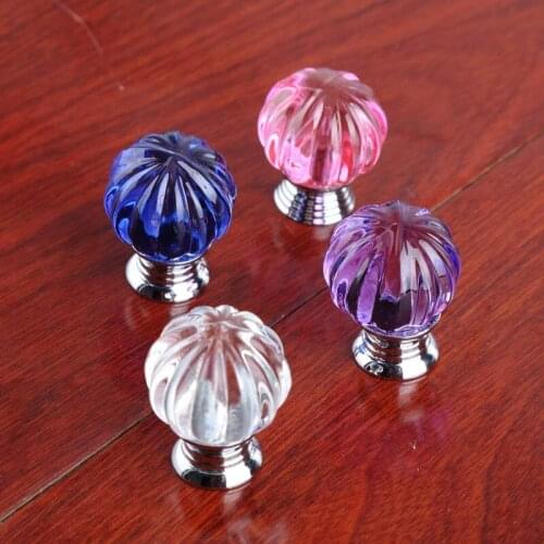 30mm Modern simple fashion purple pink clear blue glass crystal pumpkin drawer shoe cabinet win cabinet dresser knob pull handle