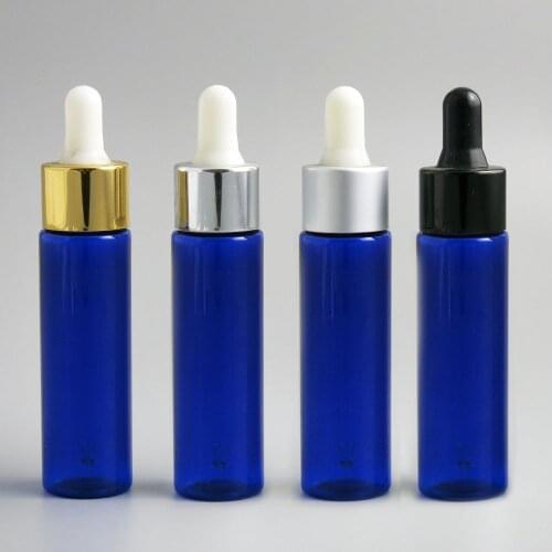 30 x 30ml Empty Portable PET Blue Plastic Dropper Bottle 1OZ Plastic PET Drop Containers 30cc E Liquied Drop Vials