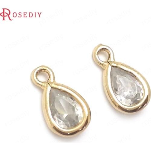 36455)10PCS 9x5MM 24K Champagne Gold Color with White Zircon Brass Drop Shape Charms Pendants High Quality Diy Jewelry Findings