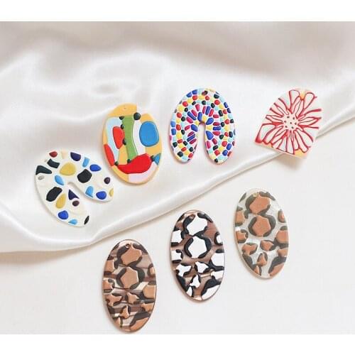 4pcs Geometric resin earrings for women leopard ellipse abstract multicolored single-sided pattern pendant jewelry accessories