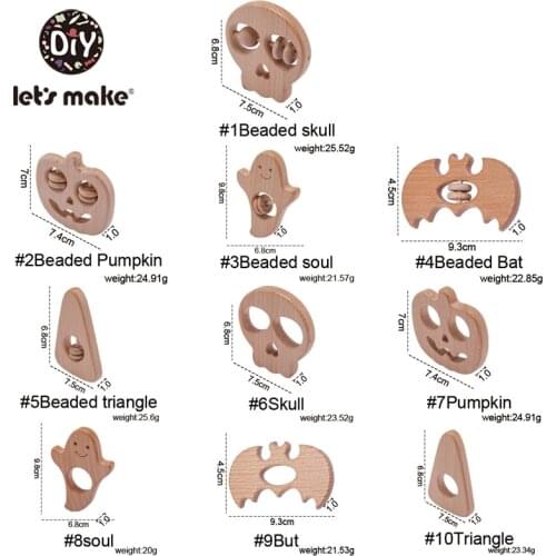LetS Make 5PCS Beech Wooden Toys Halloween Pumpkin Skull Teether Circle Baby Teething Wood Teethers Newborn Infants DIY
