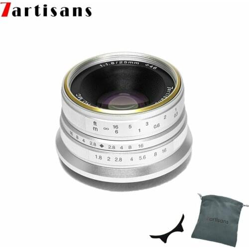 7artisans 25mm F1.8 APS-C Wide -Angle Manual Focus Lens for Fuji X Mount Mirrorless Camera, Silver Color