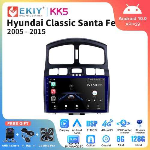 EKIY QLED Auto Radio Android 10.0 For Hyundai IX45 Santa Fe 2013-2017 Samrt Stereo Car Multimedia Player GPS Navigation No 2 Din