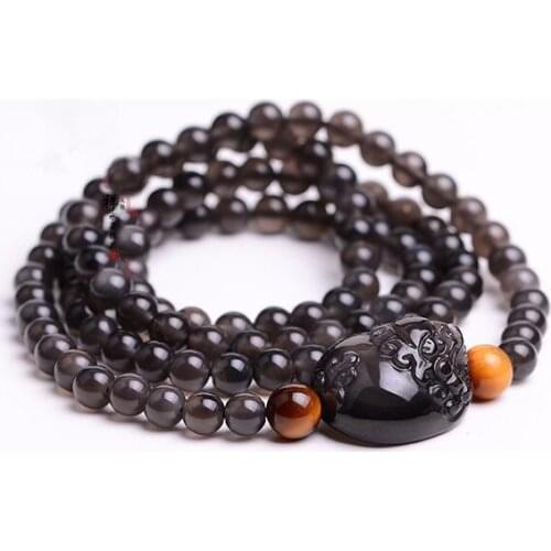 Genuine Obsidian Pixiu Beads Bracelet FengShui Wealth Pixiu Wrap Bracelet Lucky Animal Beaded Bracelet Good Luck Jewelry Gift