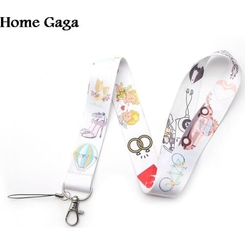 Homegaga wedding theme keychain lanyard webbing ribbon neck strap fabric para id badge phone holders necklace accessories D1774