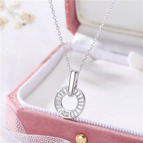 BUH8 925 Sterling Silver Round Zircon Necklace for Women Silver 925 Sterling Jewerly