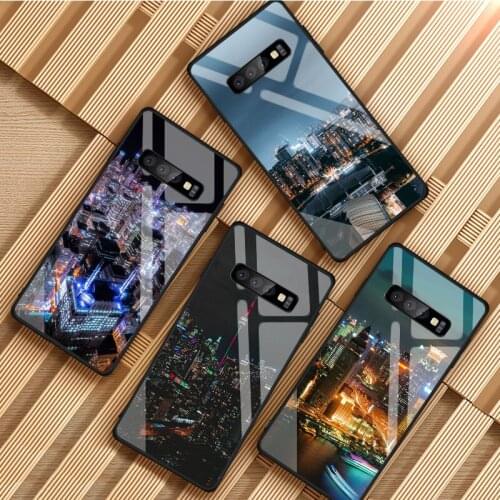 City Aerial View Night Tempered Glass Phone Case For Samsung Galaxy S8 S9 S10 S20 PLUS J8 J6 J4 2018 NOTE 8 9 10 Cover Shell