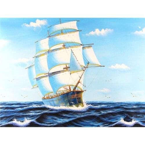 Gatyztory DIY Painting By Numbers Frame Sailboat Handpainted Landscape Oil Painting Canvas Colouring Home Wall Decor