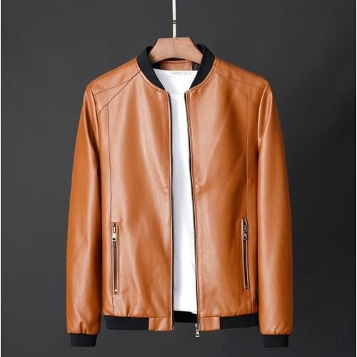 Spring Autumn Men Thin Baseball Collar Pu Leather Coat Jacket MenS Large Size Locomotive Leather Jacket Trend MenS Wear KK3129