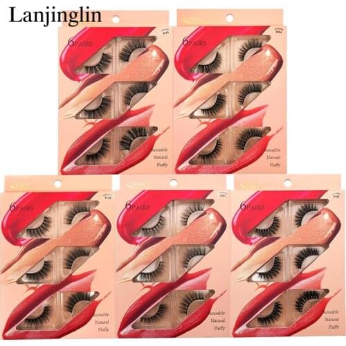LANJINGLIN 6 Pairs 3D Mink Lashes Makeup Tools Natural Long False Eyelashes Fake Lashes Cosmetic Extension Tool Maquiagem