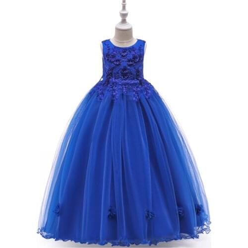 Sleeveless Cute Lace Puffy Princess Dress Little Flower Girls Wedding Dress Party Dress for Small Girls from 3-12 ages