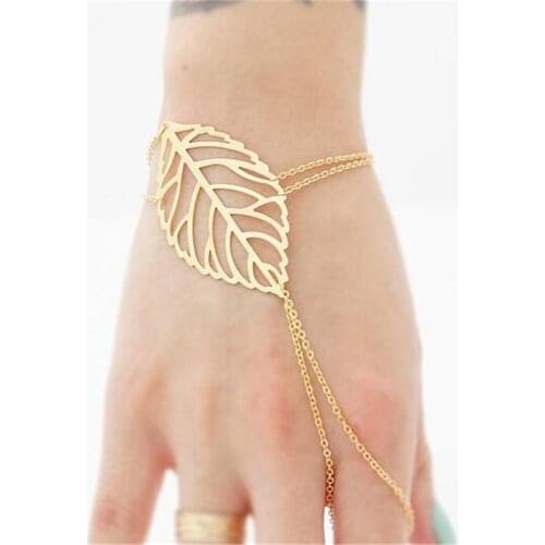 Lusion Star Jewelry Gold Sliver Color Leaf Simple Charms Finger Bracelet Woman Cheap bracelets & bangles Femme Accessories Hot