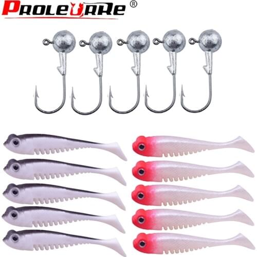 Proleurre Jig head Hooks silicone fishing soft lure Artificial T tail rubber Lures kit Wobblers Shad Bass baits Fishing Tackle