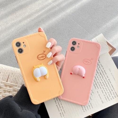 Cute 3D Pig Ass Corgi Ass Squishy Decompress Stereo Elastic Soft Phone Case for Iphone 7 8PLus X XR XS 11 12 Pro Max Soft Cover