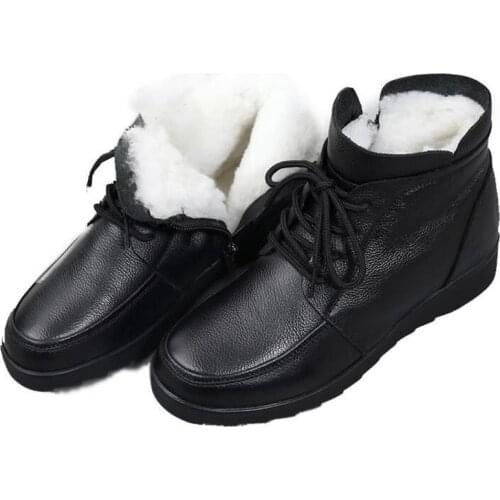 New Lace-up Winter Shoes Woman Wool Boots Flat Boots Snow Shoes Genuine Leather Shoes Fashion Casual Boots Women Shoes Boots