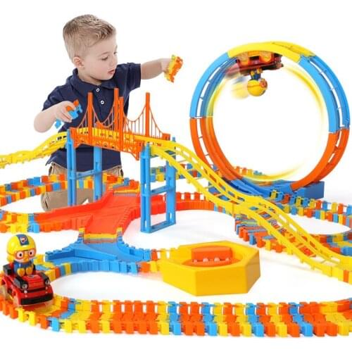 2020 New Electric Race Car Track Set Puzzle Creative Diy Cartoon Penguin Car track Toy Magical Racing Track Suit Toy car track