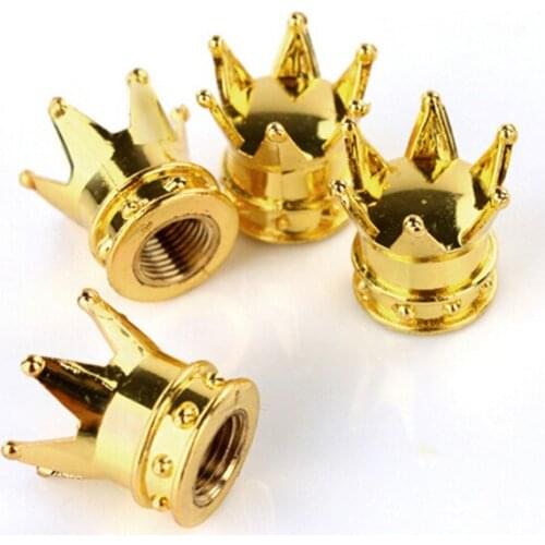 New 4PCS Gold Crown Shaped Tyre Wheel Stem Air Valve Caps Car Tire Valve Caps Auto Truck Motocycle Bike MTB Dust Dustproof Caps