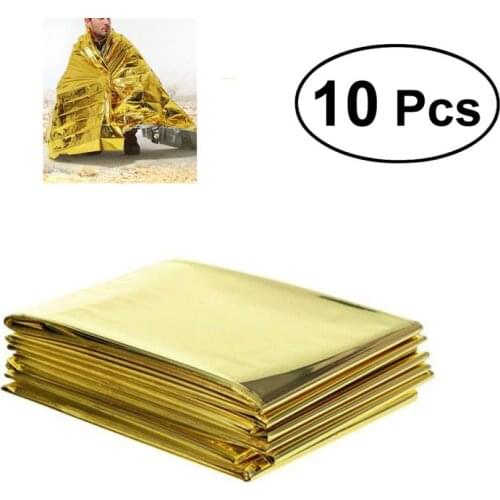 10pcs Outdoor Hiking Climbing Emergency Rescue Survival Blanket Reflective Blanket 210cmx0.01cmx130cm (Golden)