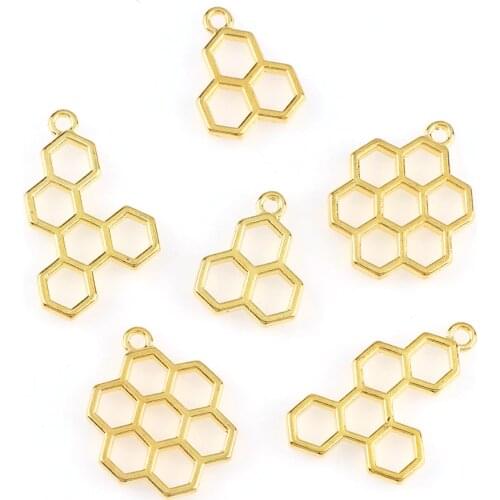 Cabochon Base Setting 3 Style Honeycomb Water Metal Frame Pendant Gold Charm Bezel Setting DIY UV Resin Charm 3PC/set