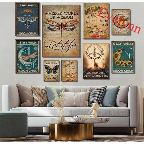 Dragonfly Poster, Music Poster, Hippie Poster,Bees Deer Poster, Dark Butterfly Poster,Home Decor Canvas Wall Art Prints Gift