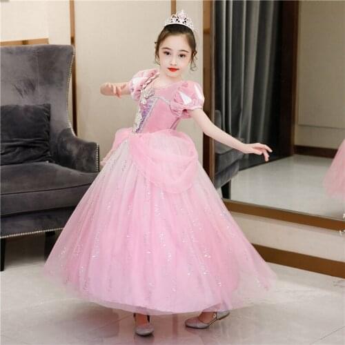 Cinderella Fancy Princess Party Dresses Sequined Ball Gown Girls Christmas Halloween Cosplay Costume Children Clothes 3-10 Year