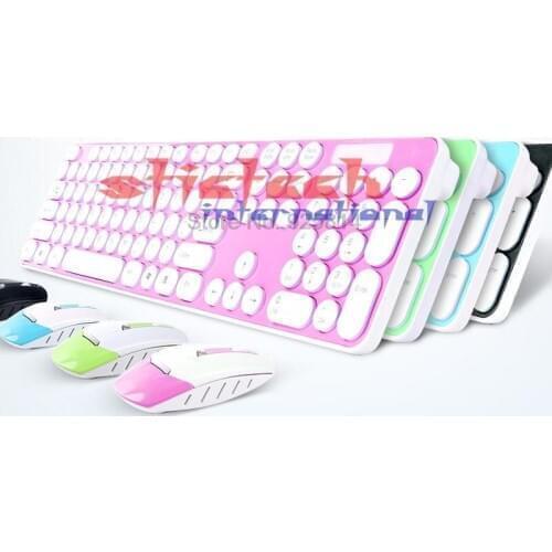 By dhl or ems 20pcs 2.4G Wireless Optical Keyboard Mouse Set Universal Round Key Style PC Computer Keyboard Receiver Set